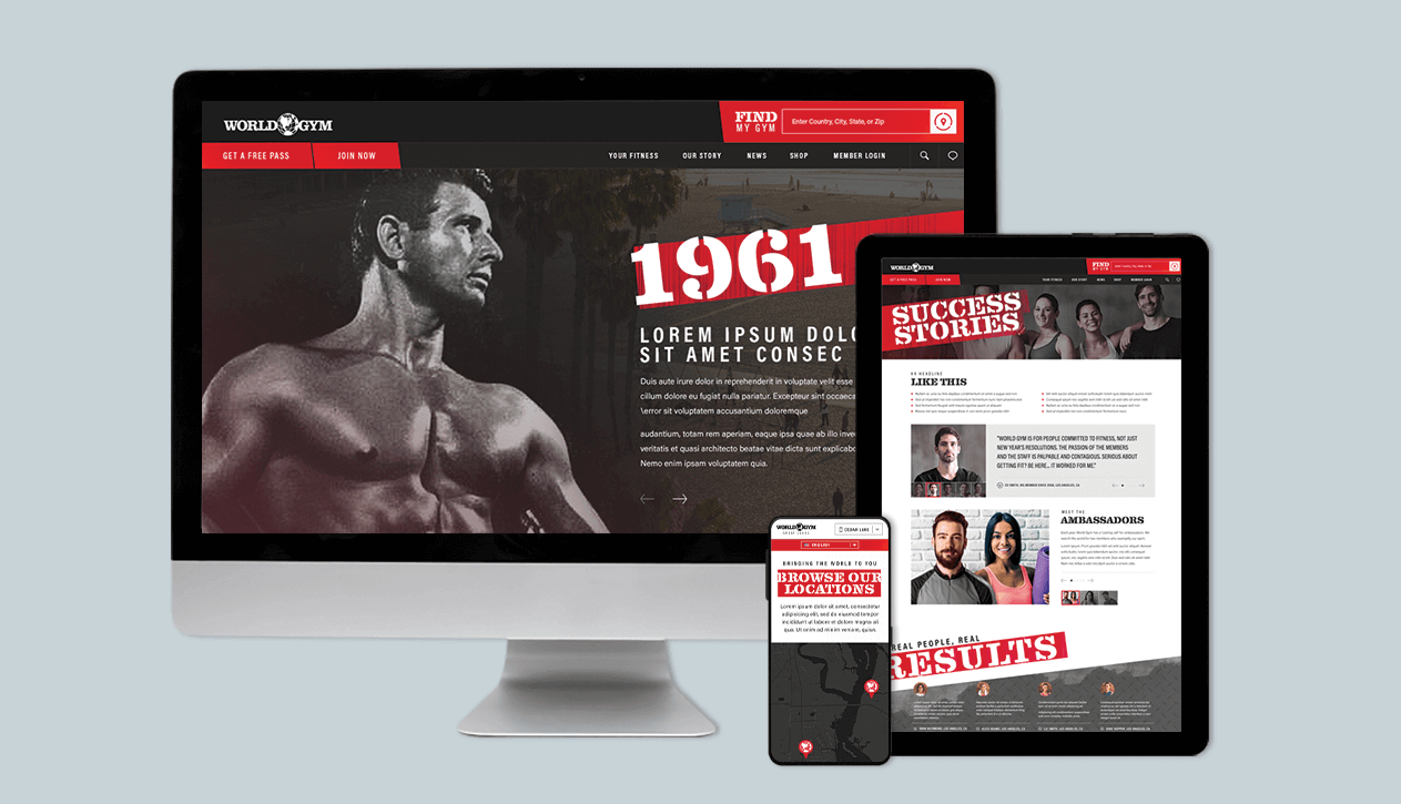 World Gym Website Screens on Devices