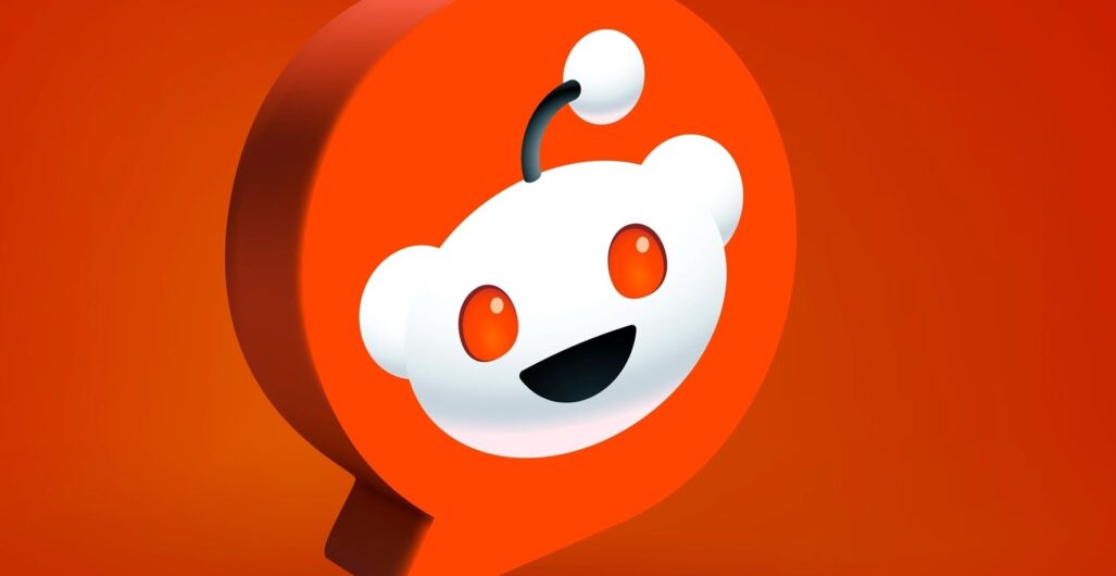 3D Rendering of a Cartoon Reddit Robot Inside a Speech Bubble on an Orange-Red Background